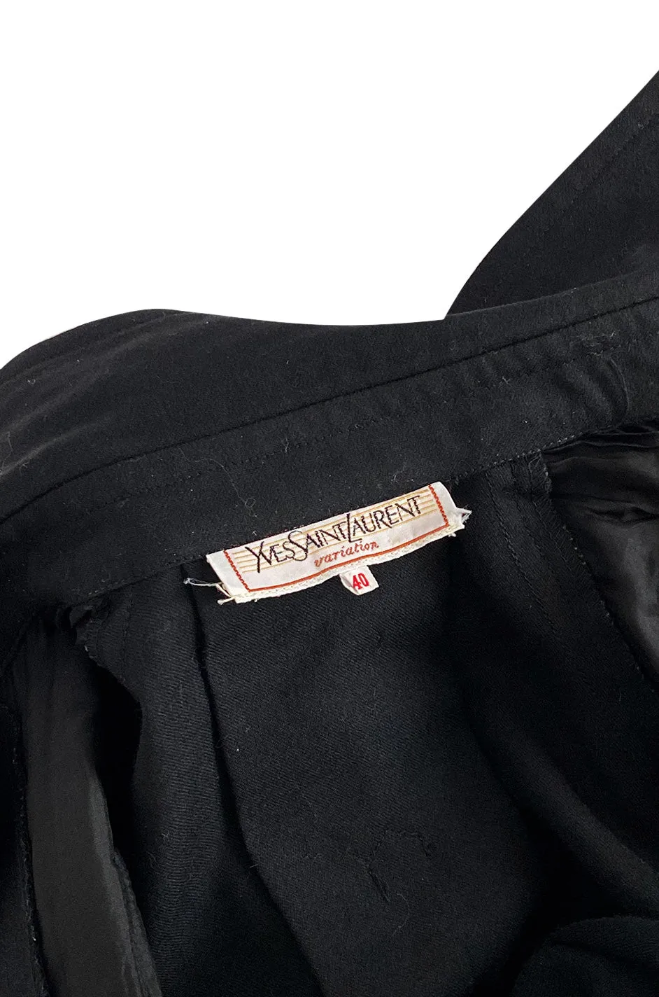 1980s Yves Saint Laurent Black Snap Front Flight Jumpsuit w Slip Belt