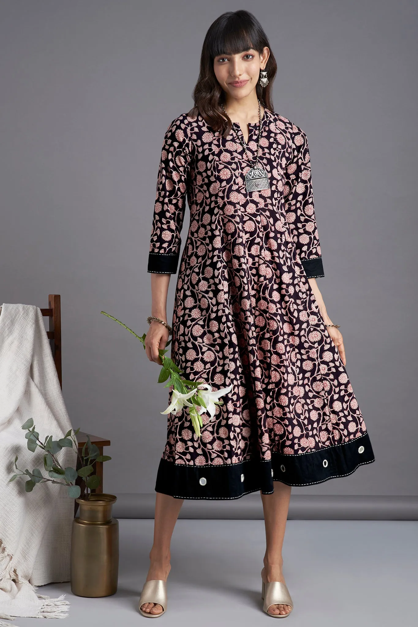 a-line dress - radiant ebony & tendrils