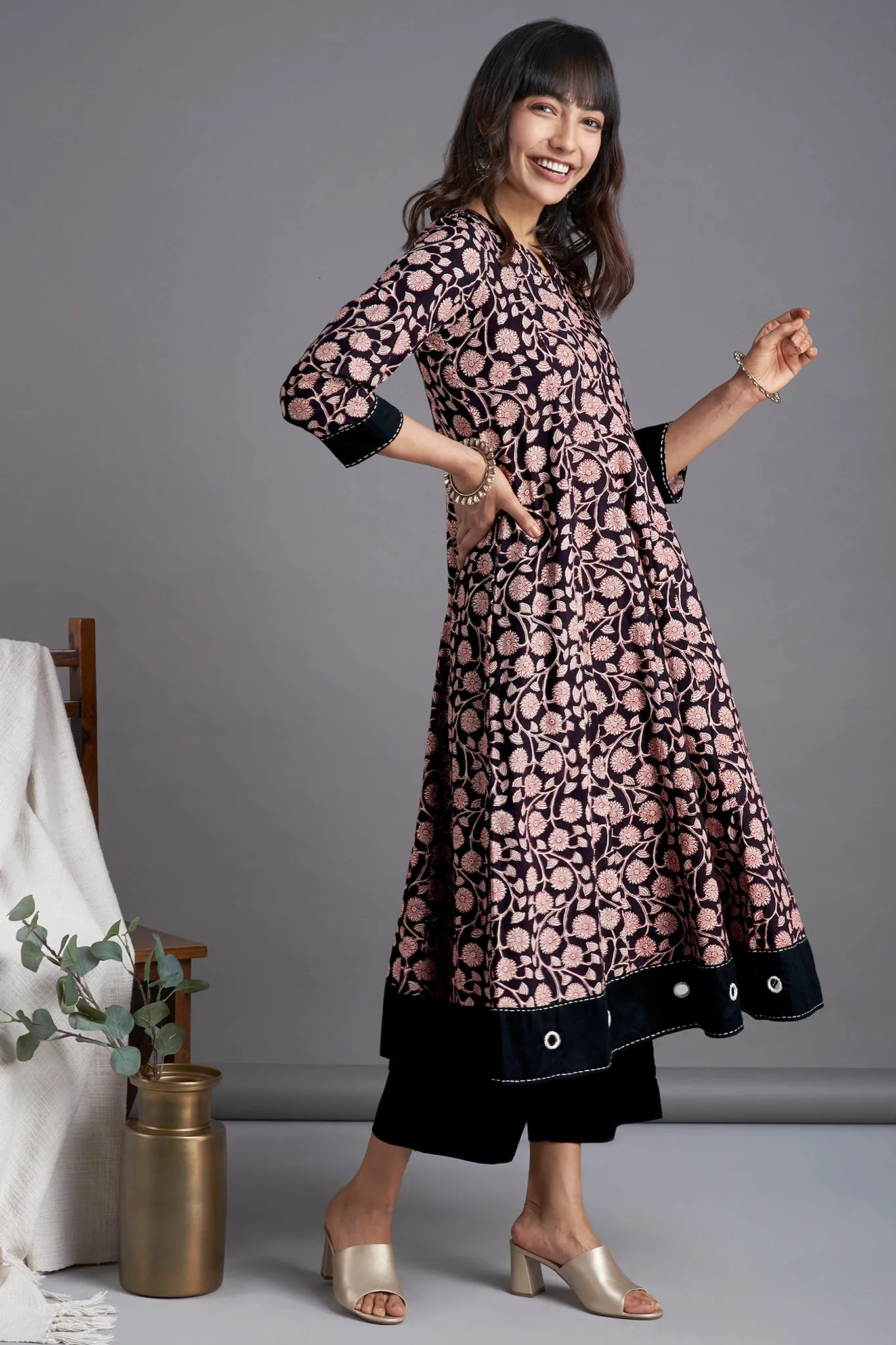 a-line dress - radiant ebony & tendrils