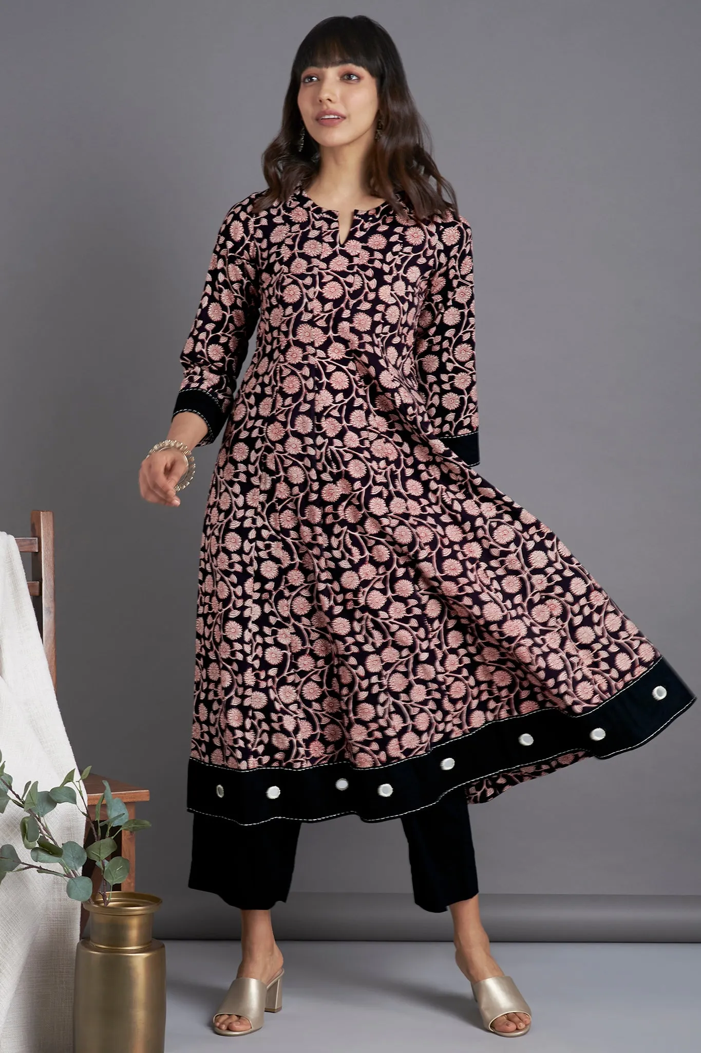 a-line dress - radiant ebony & tendrils