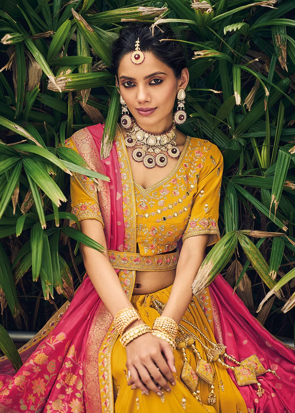 Alluring Yellow Viscose Silk Traditional Bridal Lehenga Choli