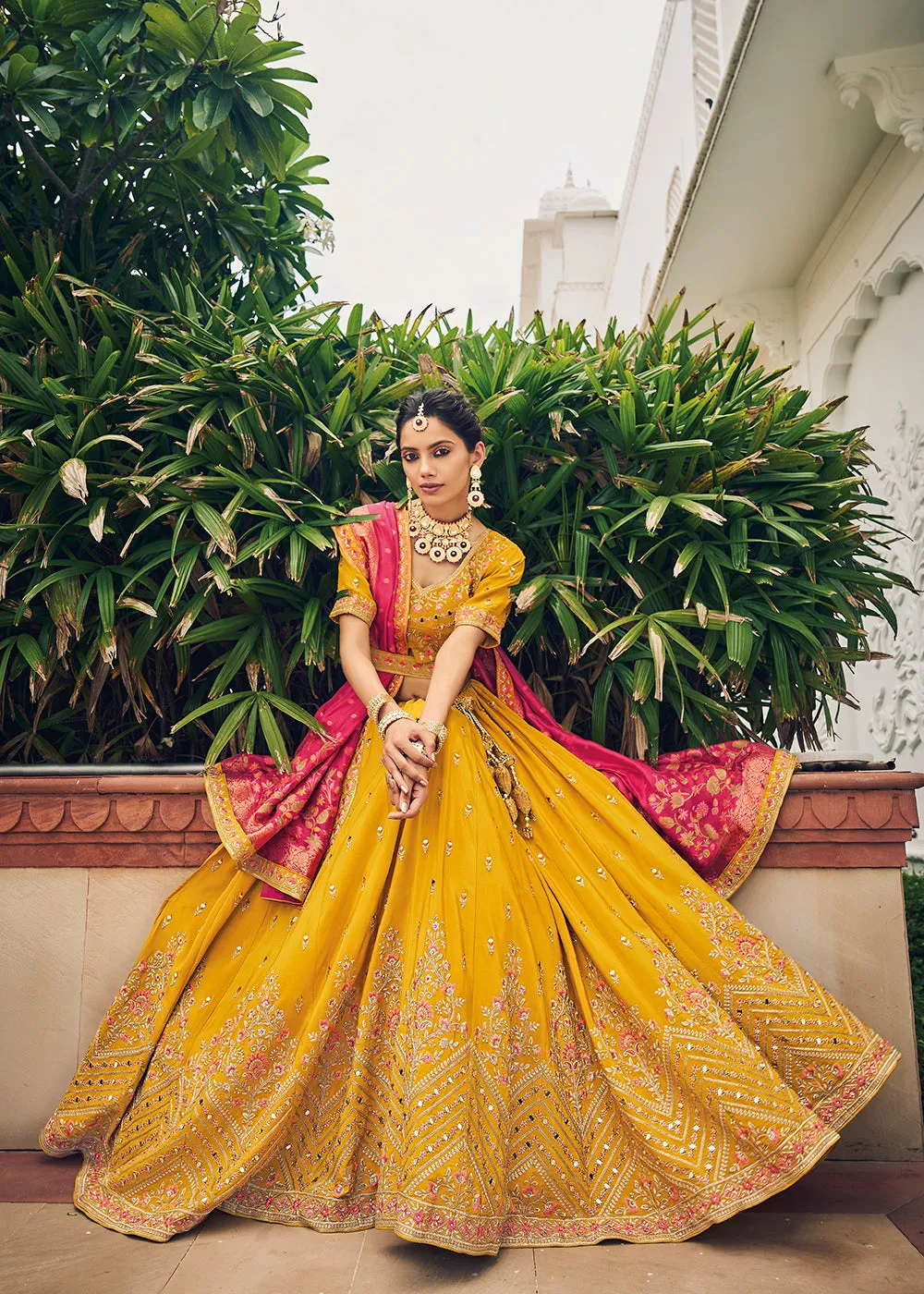 Alluring Yellow Viscose Silk Traditional Bridal Lehenga Choli