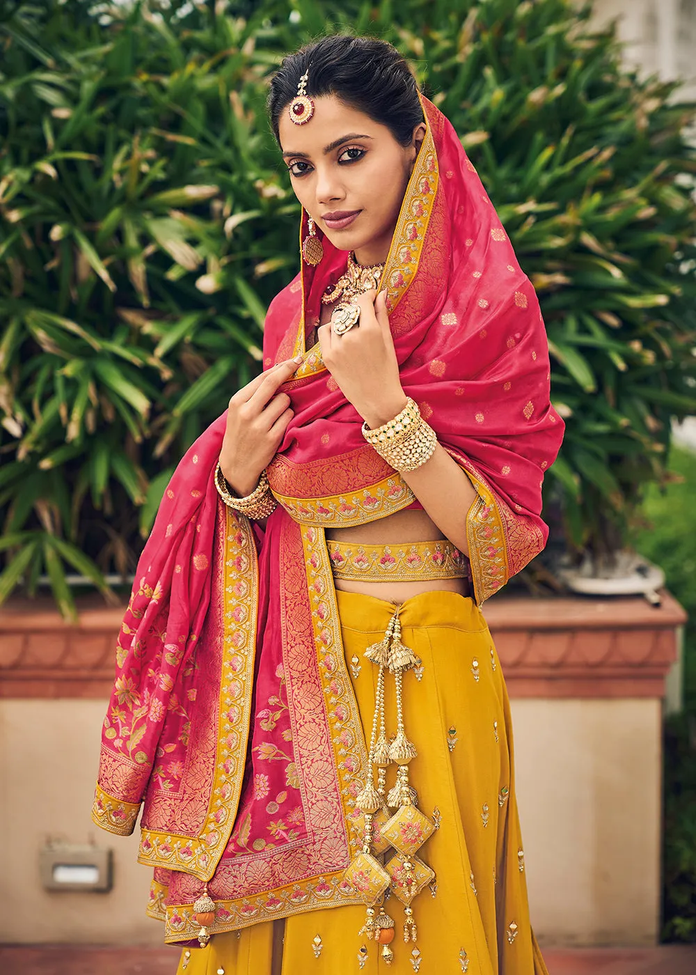 Alluring Yellow Viscose Silk Traditional Bridal Lehenga Choli