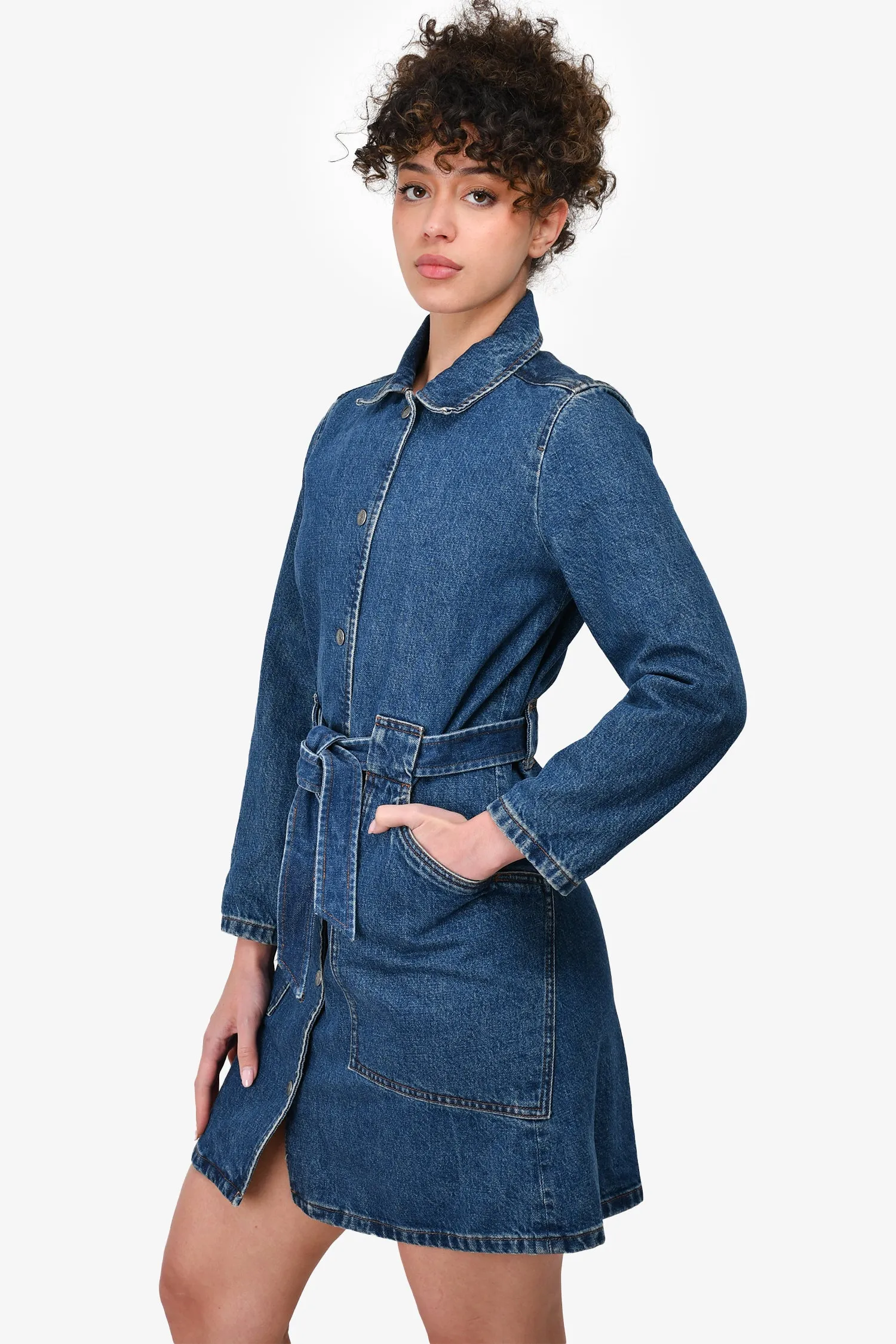 A.P.C Dark Wash Belted Denim Dress Size XS