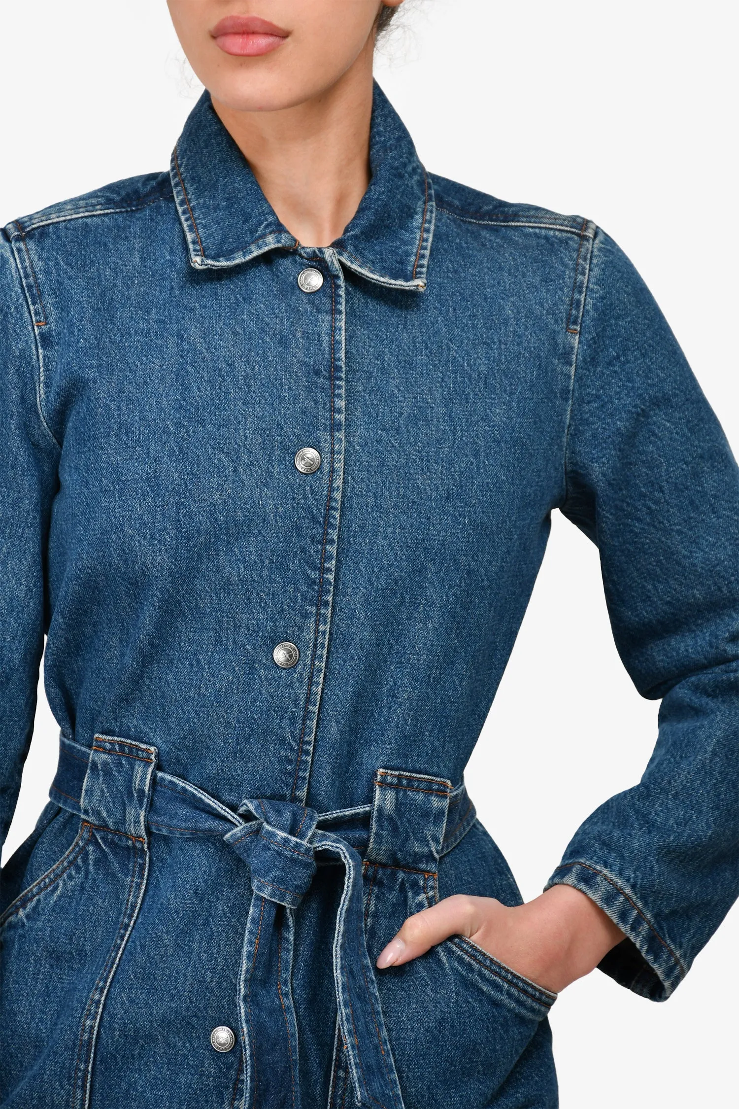 A.P.C Dark Wash Belted Denim Dress Size XS