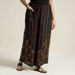 Black - Bengal Khesh Weaving Kantha Embroidery Cotton Palazzo 16