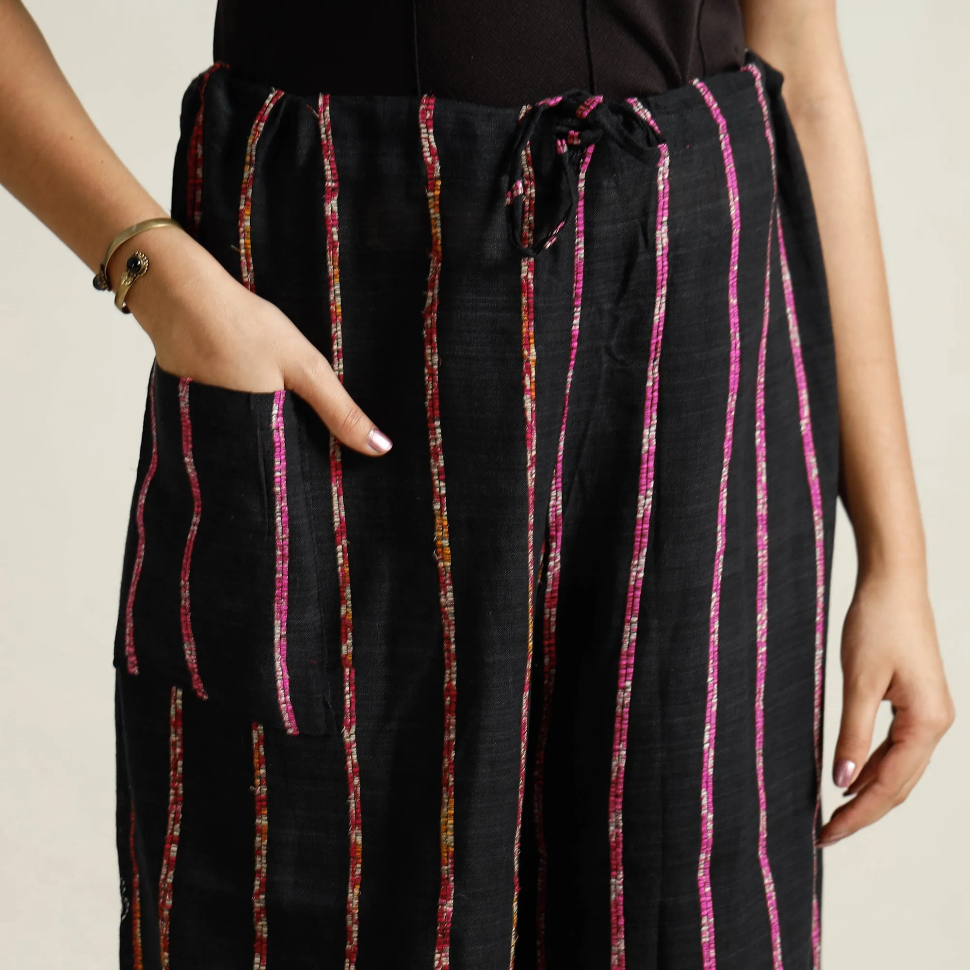 Black - Bengal Khesh Weaving Kantha Embroidery Cotton Palazzo 27