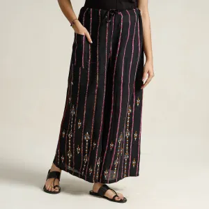 Black - Bengal Khesh Weaving Kantha Embroidery Cotton Palazzo 27