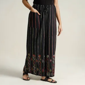 Black - Bengal Khesh Weaving Kantha Embroidery Cotton Palazzo 29