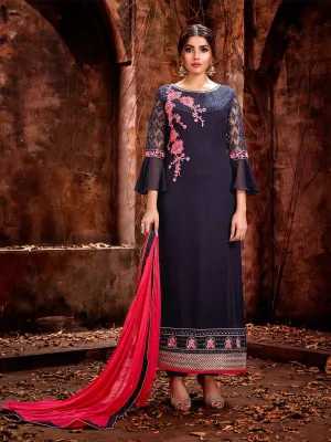 Blue And Pink Traditional Embroidered Pakistani Pant Suit