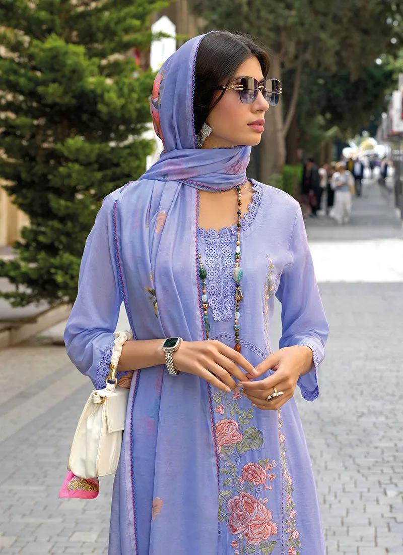 Blue Chikankari Floral Embroidery Pakistani Style Pant Suit