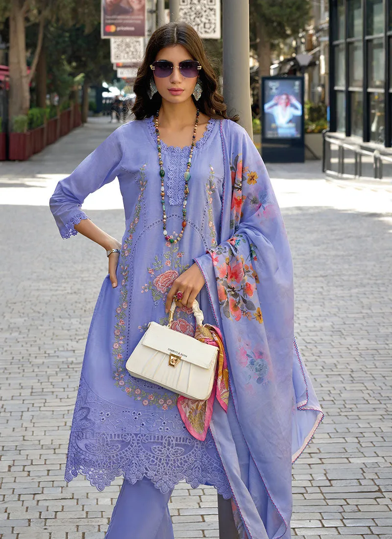Blue Chikankari Floral Embroidery Pakistani Style Pant Suit