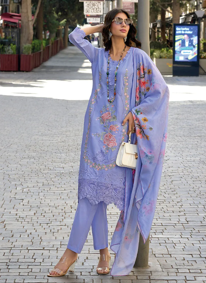 Blue Chikankari Floral Embroidery Pakistani Style Pant Suit