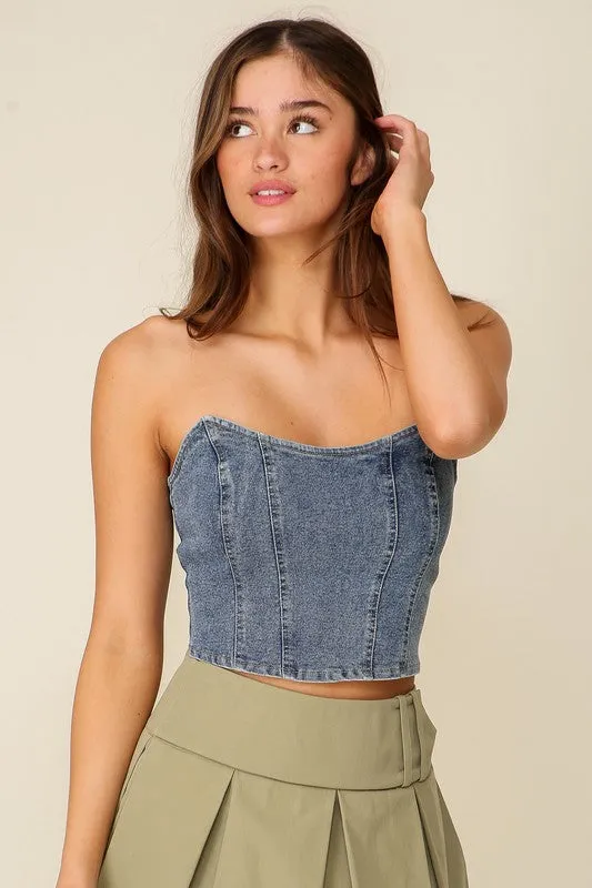 Davi Denim Corset   Dark Wash