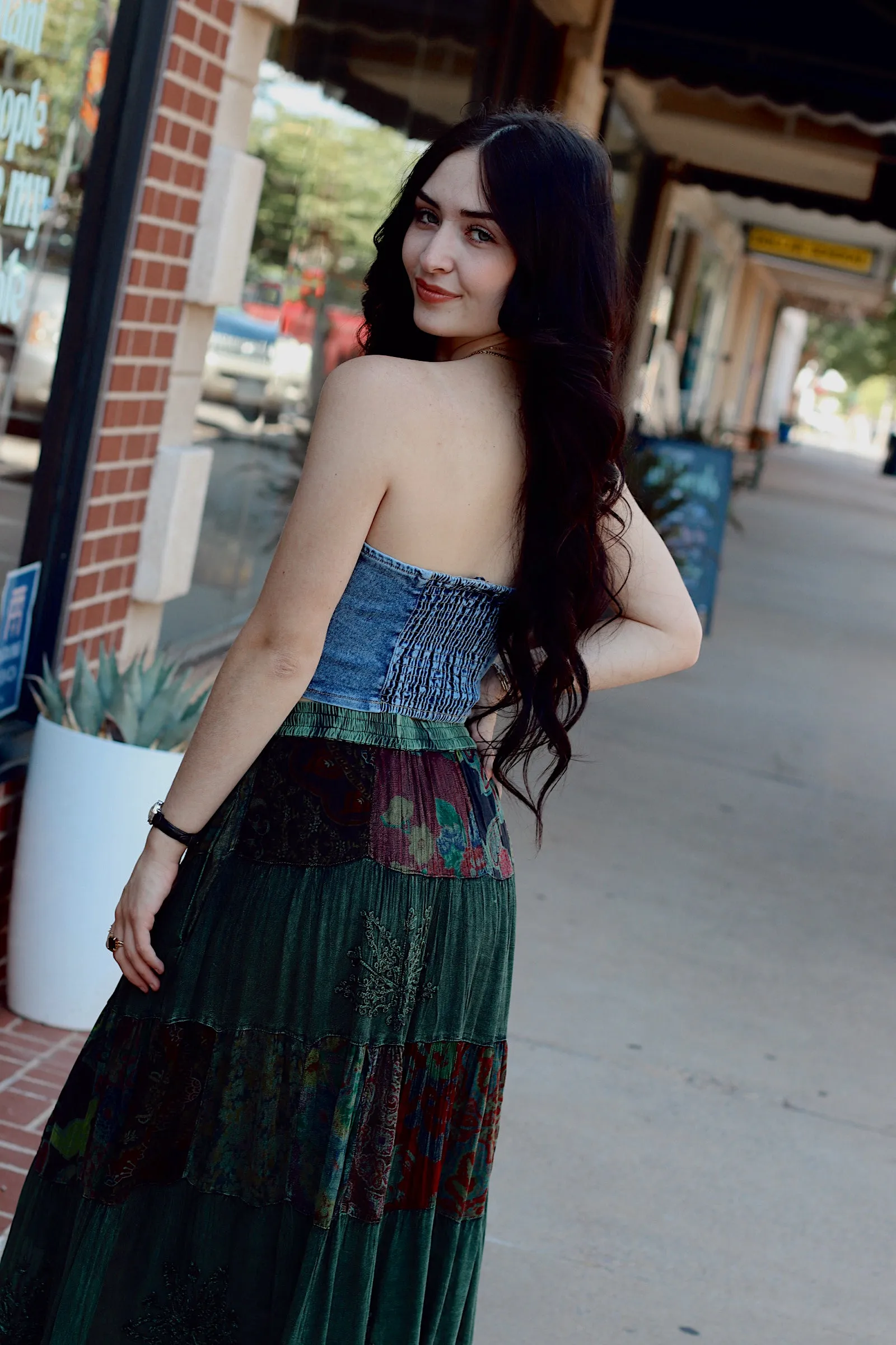 Davi Denim Corset   Dark Wash