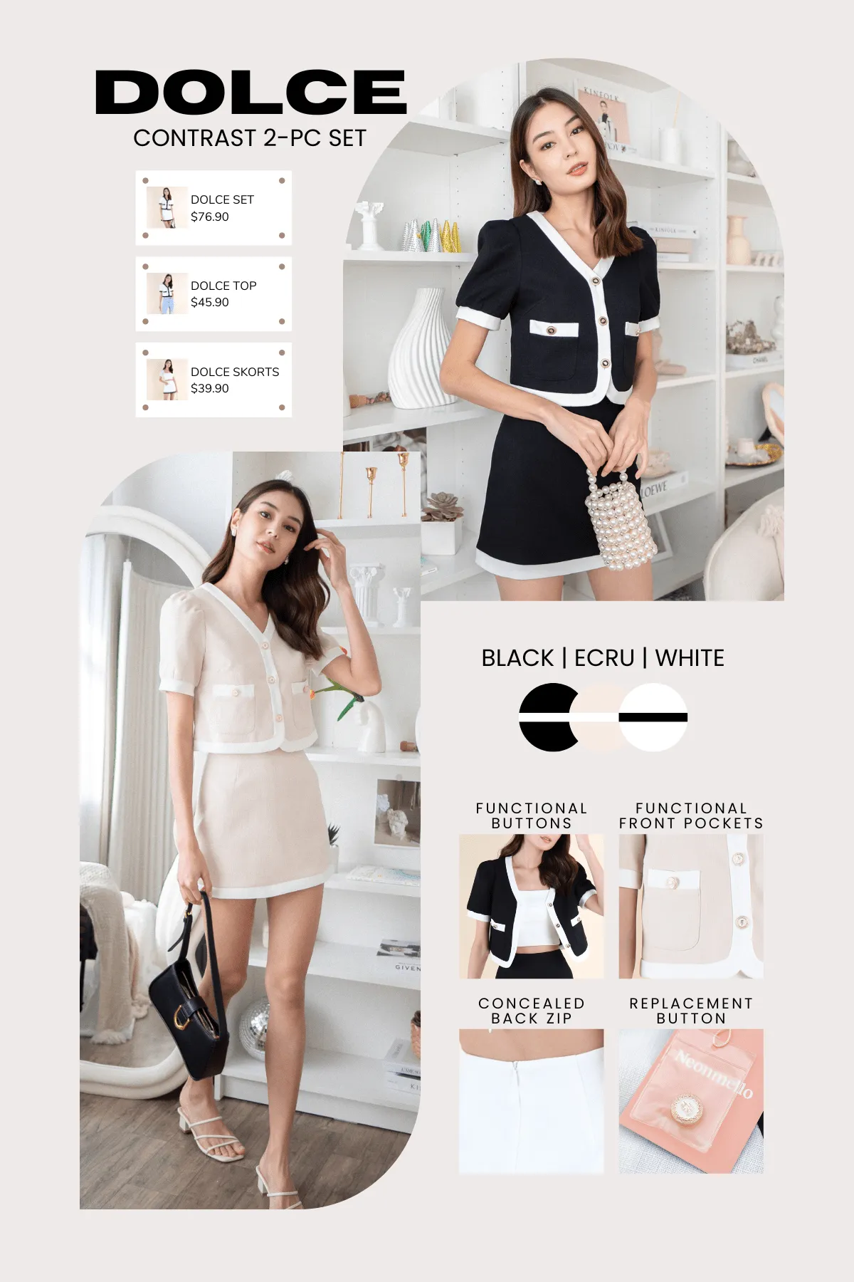 DOLCE CONTRAST 2-PC SET IN BLACK
