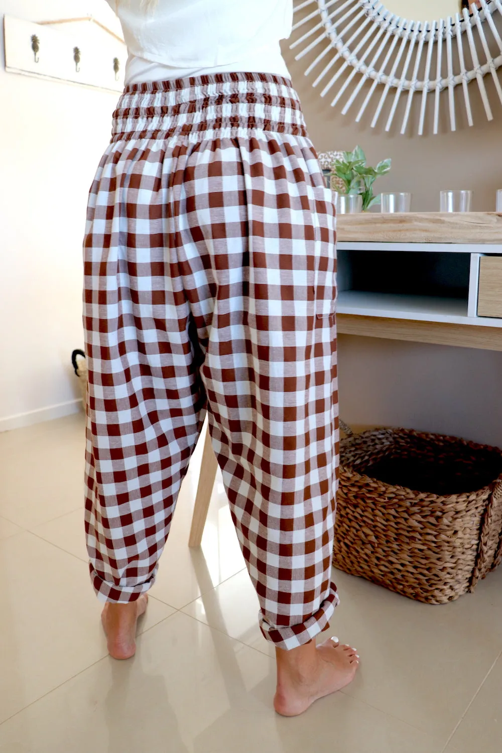 Dream Pant in Cotton Gingham Chocolate