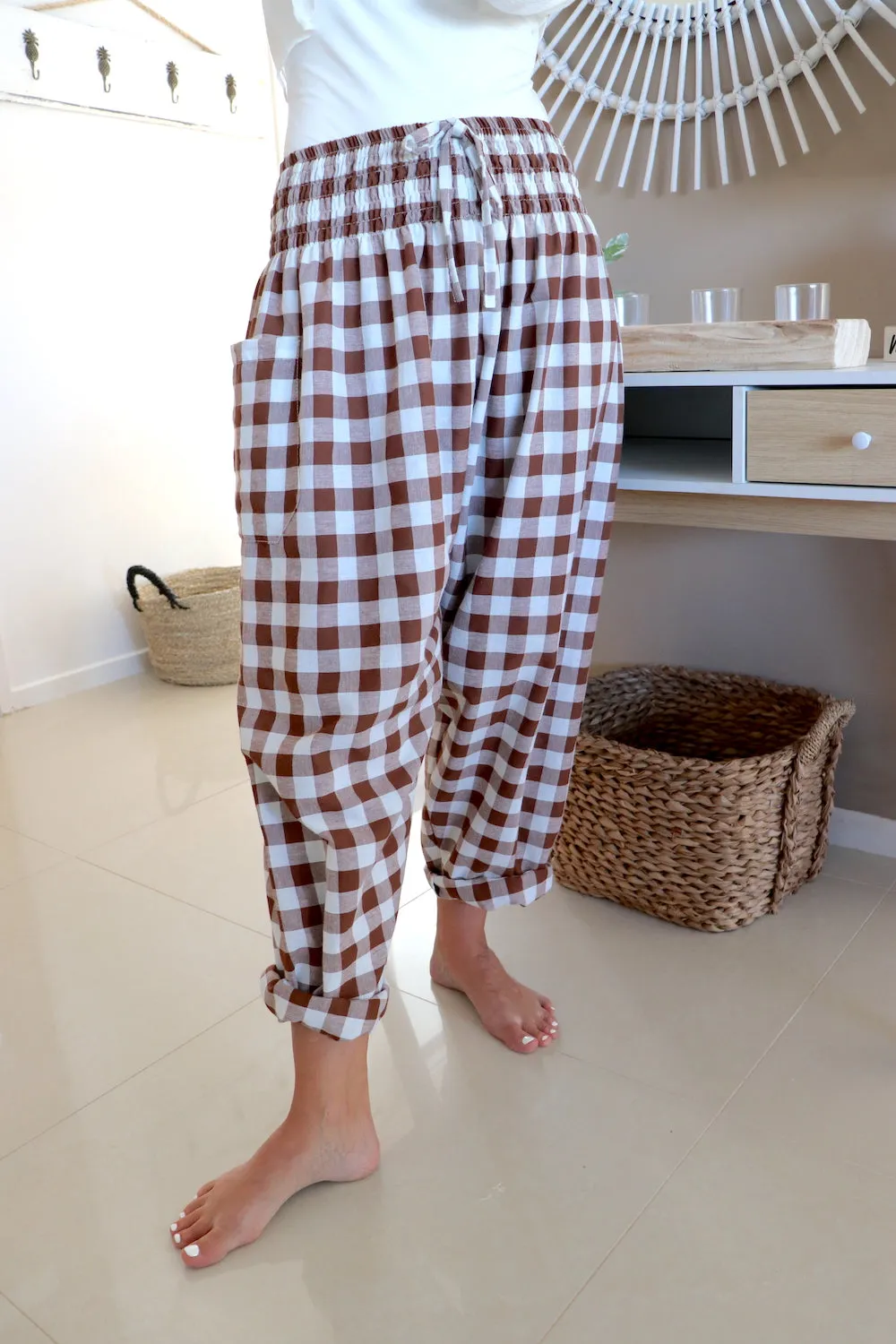 Dream Pant in Cotton Gingham Chocolate