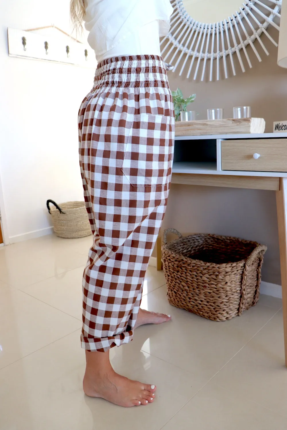 Dream Pant in Cotton Gingham Chocolate