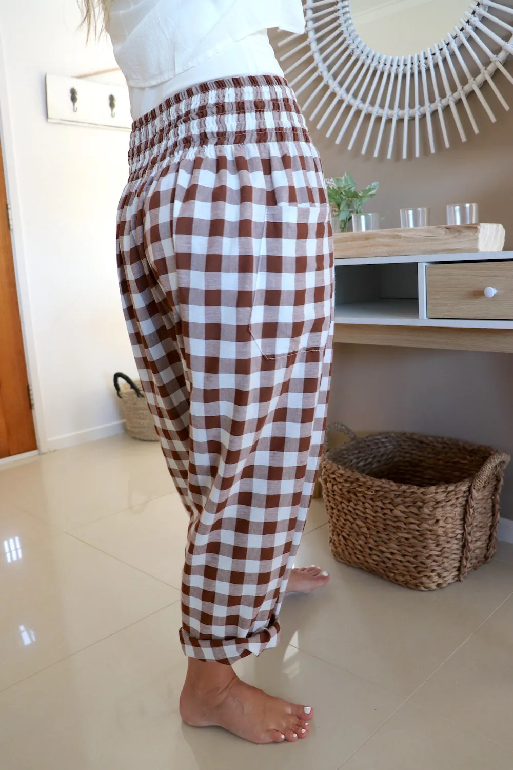 Dream Pant in Cotton Gingham Chocolate