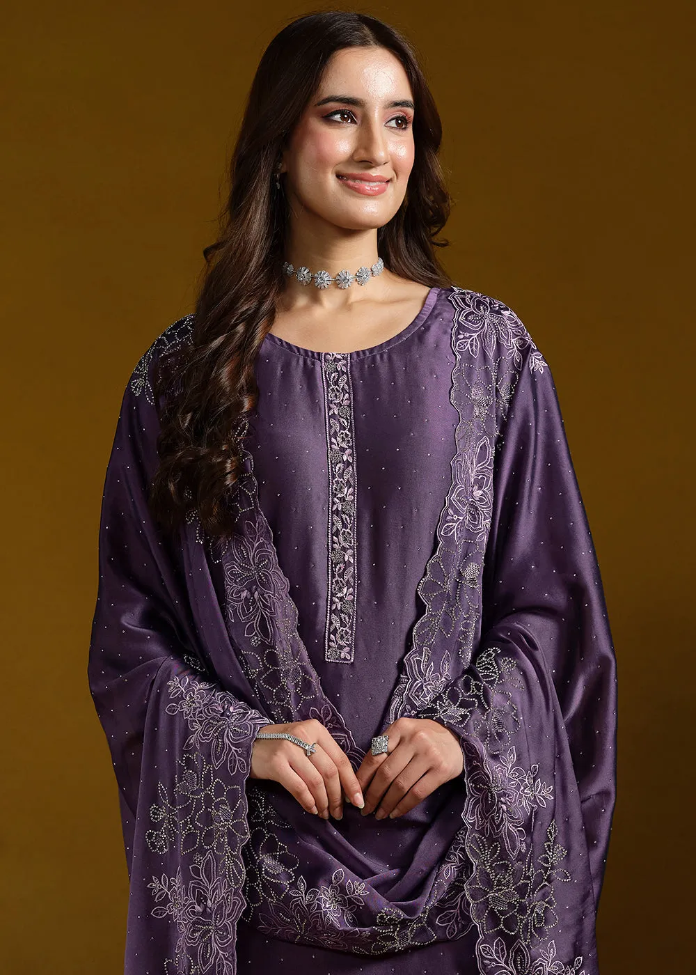 Fabulous Purple Georgette Festive Pant Salwar Suit