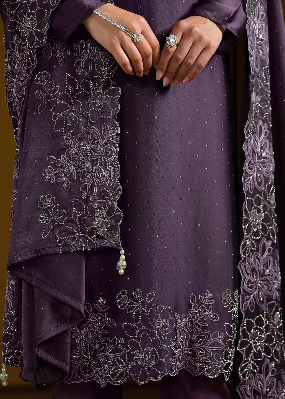 Fabulous Purple Georgette Festive Pant Salwar Suit
