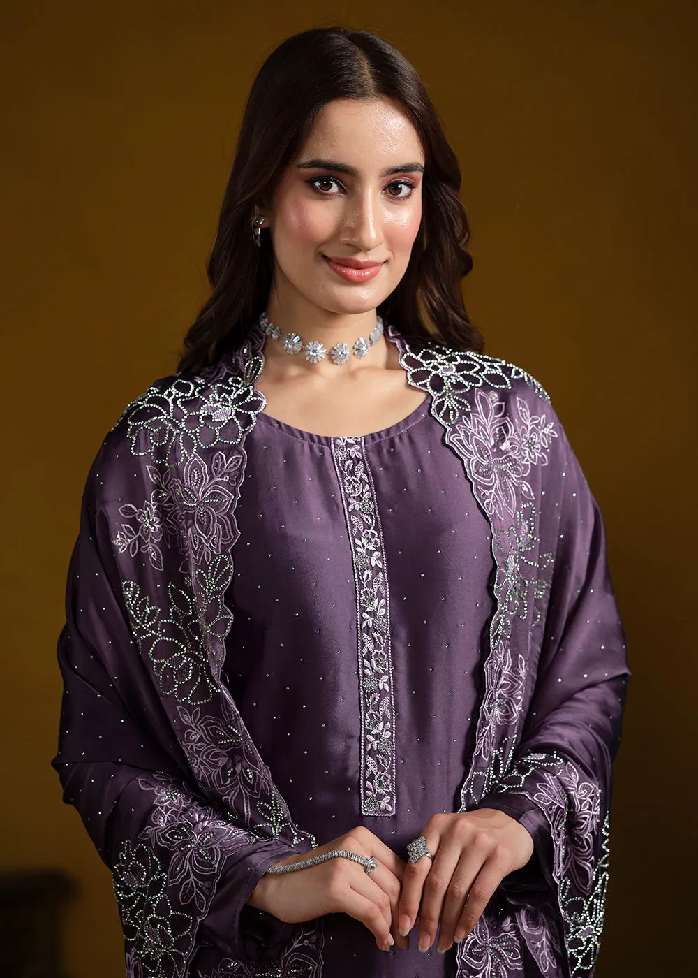 Fabulous Purple Georgette Festive Pant Salwar Suit