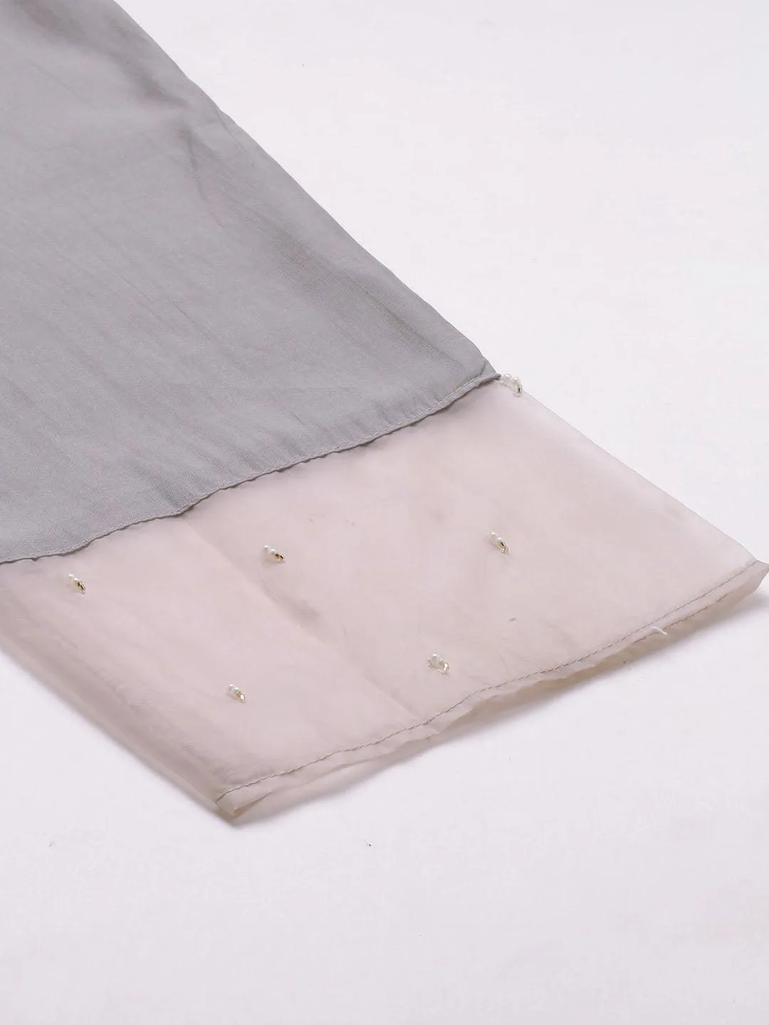 Floral Hand Embroidered Co-ords - Silver Gray