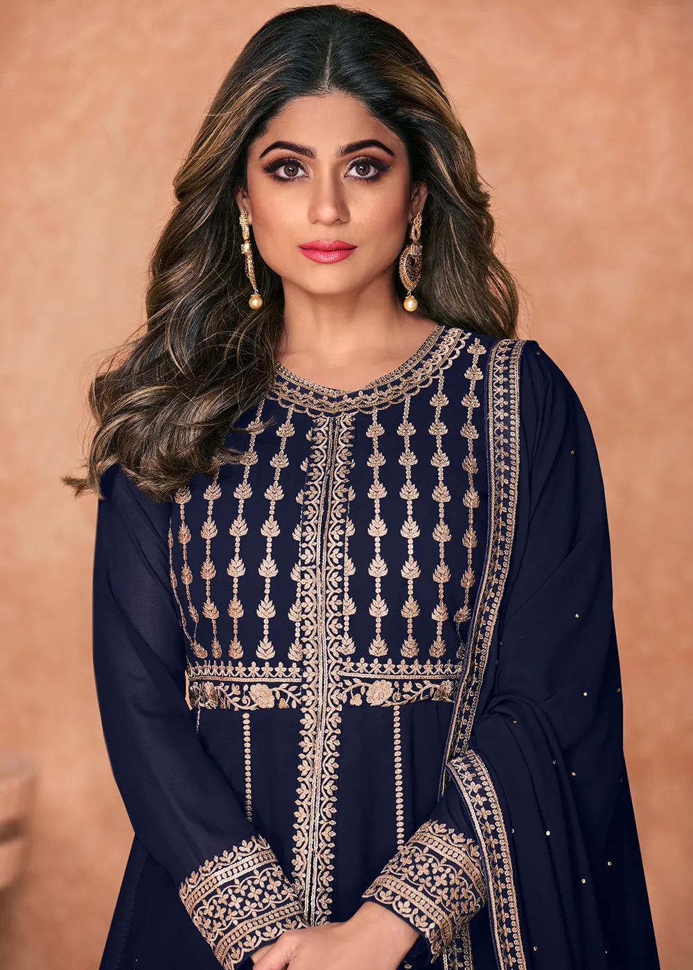 Georgette Embroidered Navy Blue Long Anarkali Gown