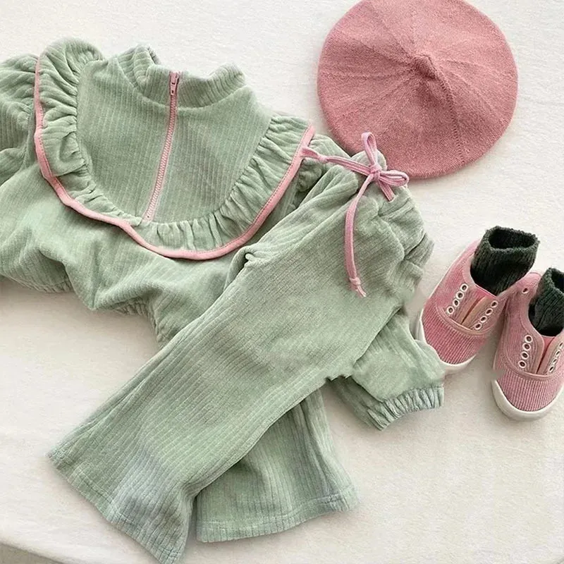 Half-Zip Girl's Top and Pants Set