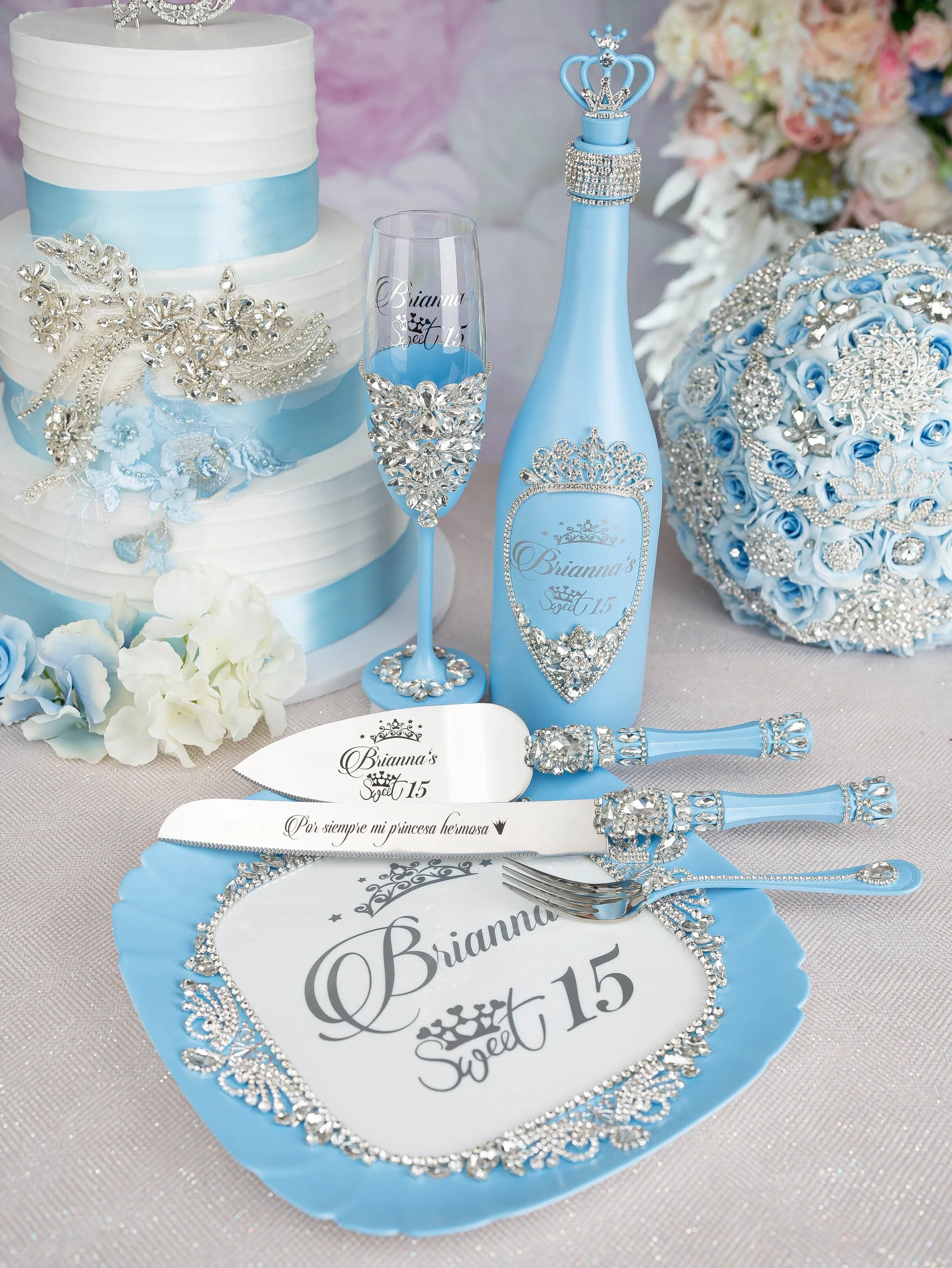 Light blue quinceanera toasting package