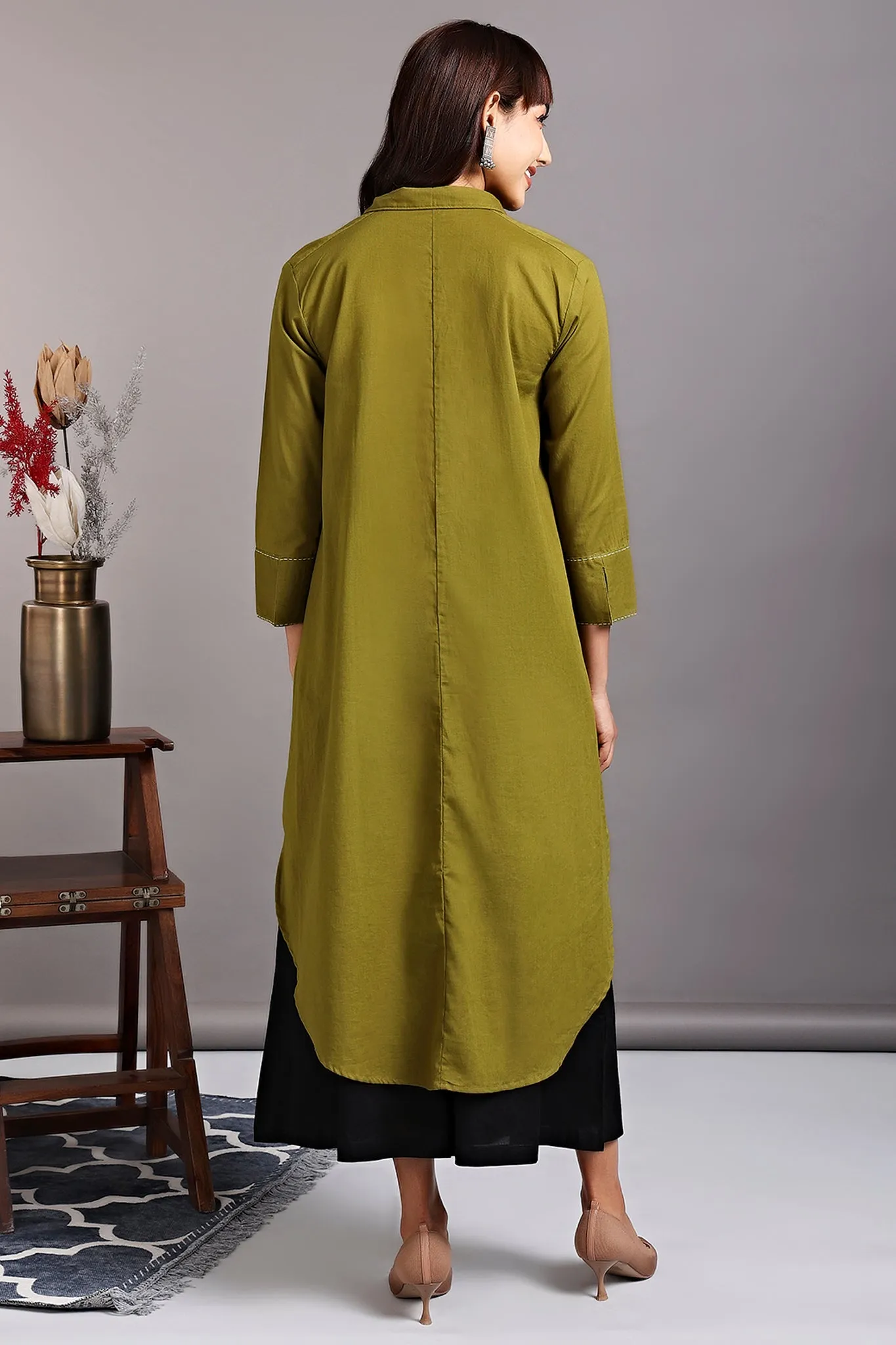 long shirt dress - midsummer sunflower & seaweed green