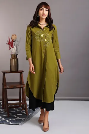 long shirt dress - midsummer sunflower & seaweed green