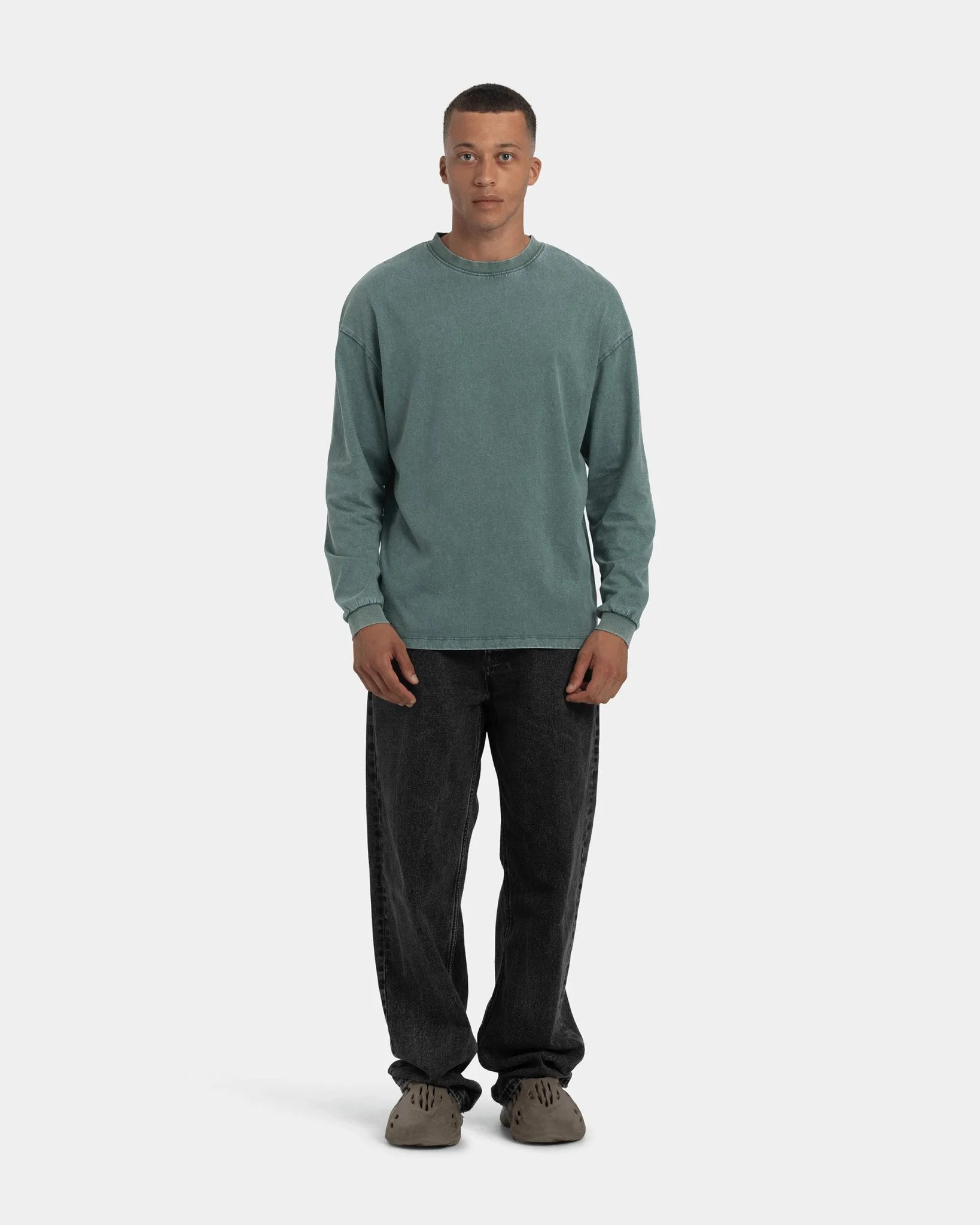 Long Sleeve Oversize, Men - Acid wash (Dark Sage)