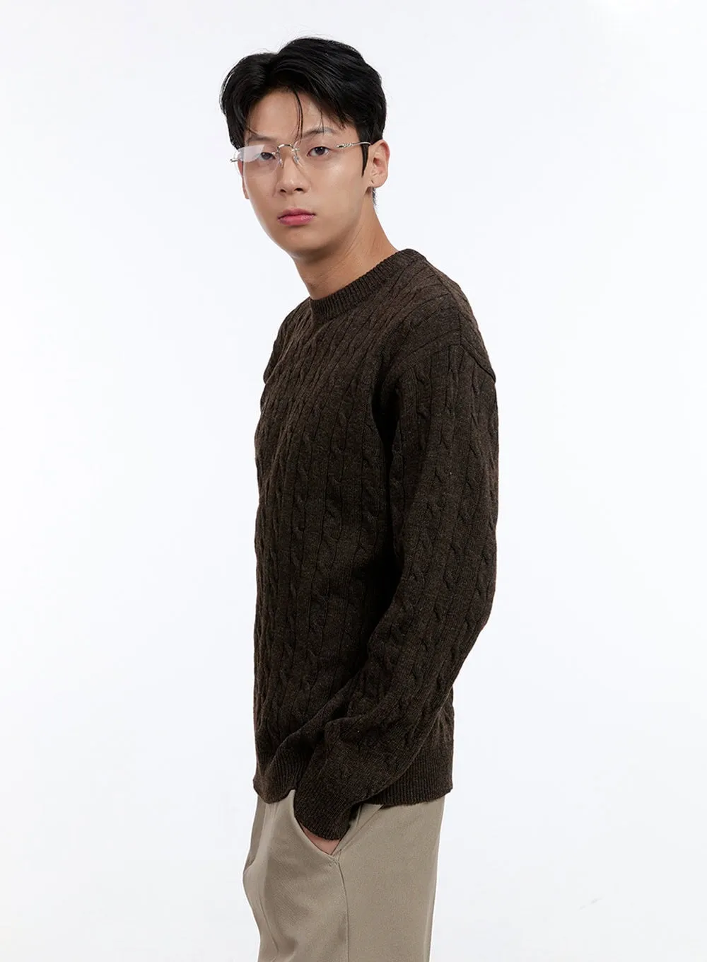 Men's Cable Knit Round Neck Sweater IG428