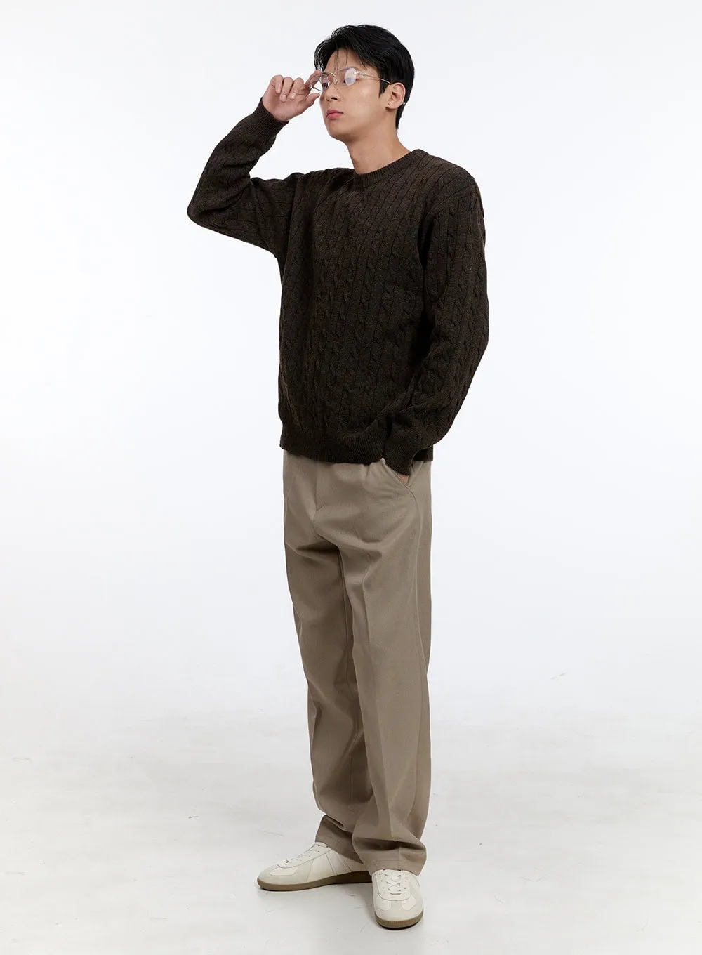 Men's Cable Knit Round Neck Sweater IG428
