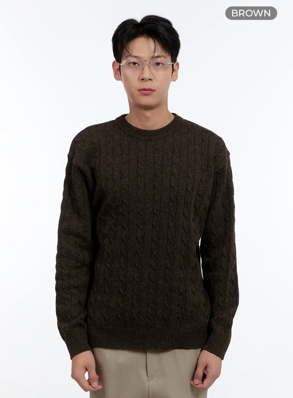 Men's Cable Knit Round Neck Sweater IG428