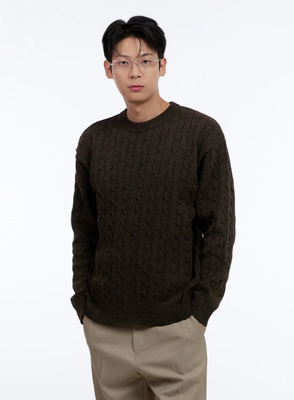 Men's Cable Knit Round Neck Sweater IG428