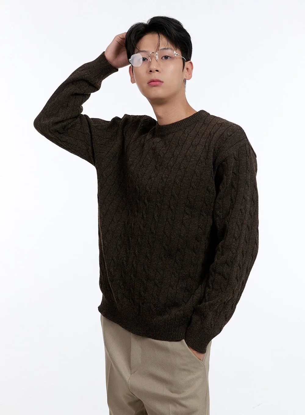 Men's Cable Knit Round Neck Sweater IG428
