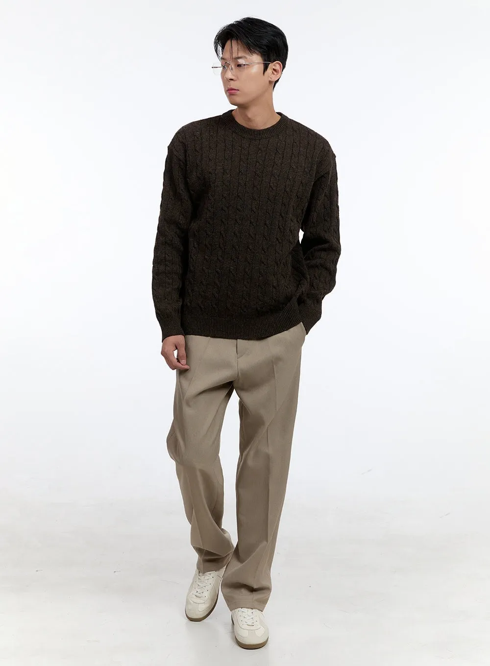 Men's Cable Knit Round Neck Sweater IG428
