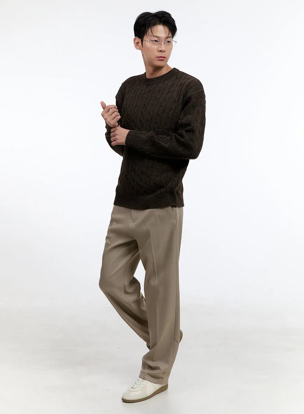 Men's Cable Knit Round Neck Sweater IG428