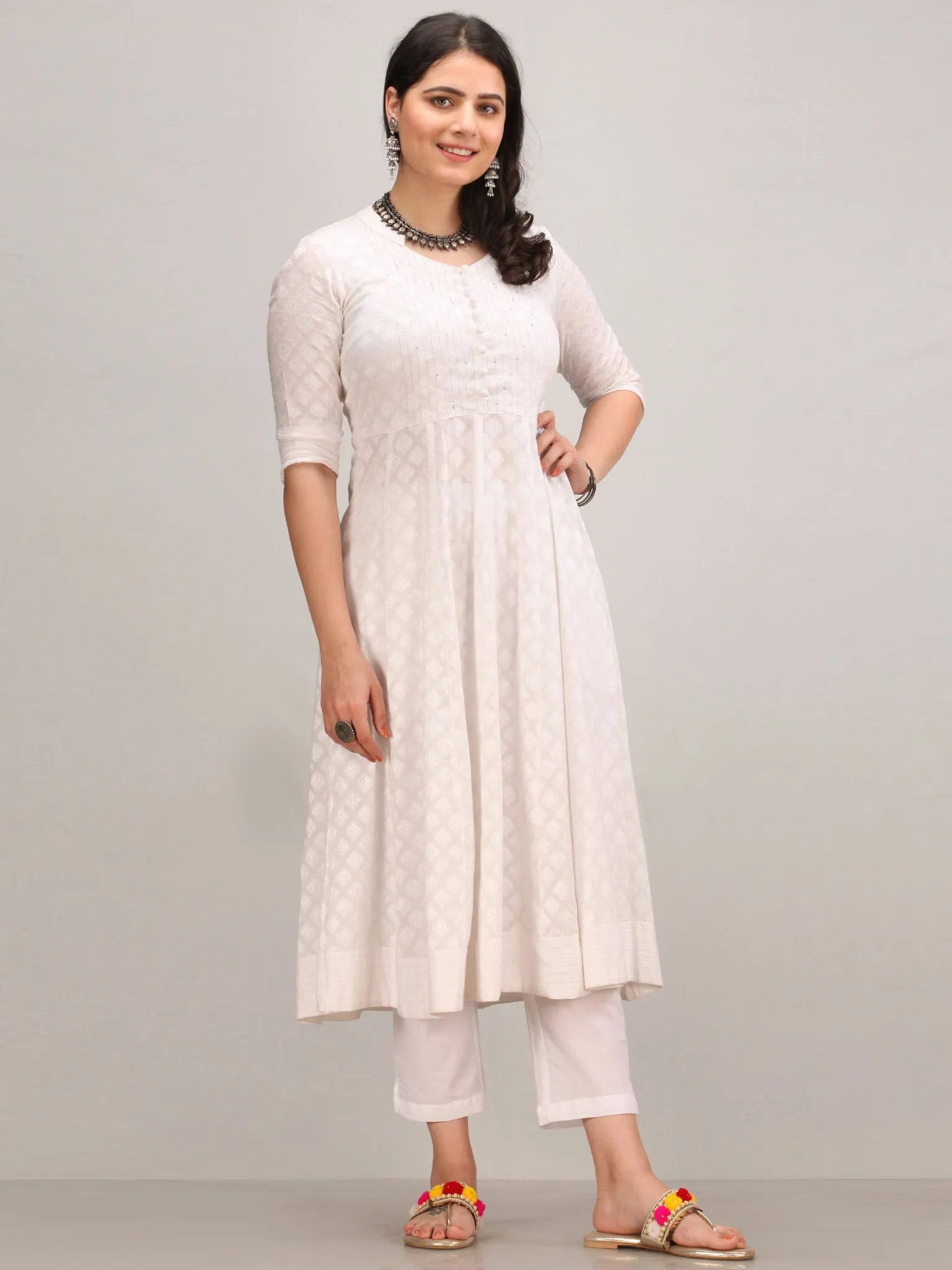 Noor Aaina -  Anarkali Kurta Pant Set With Mirror Work Dupatta - KS41AXXXD2