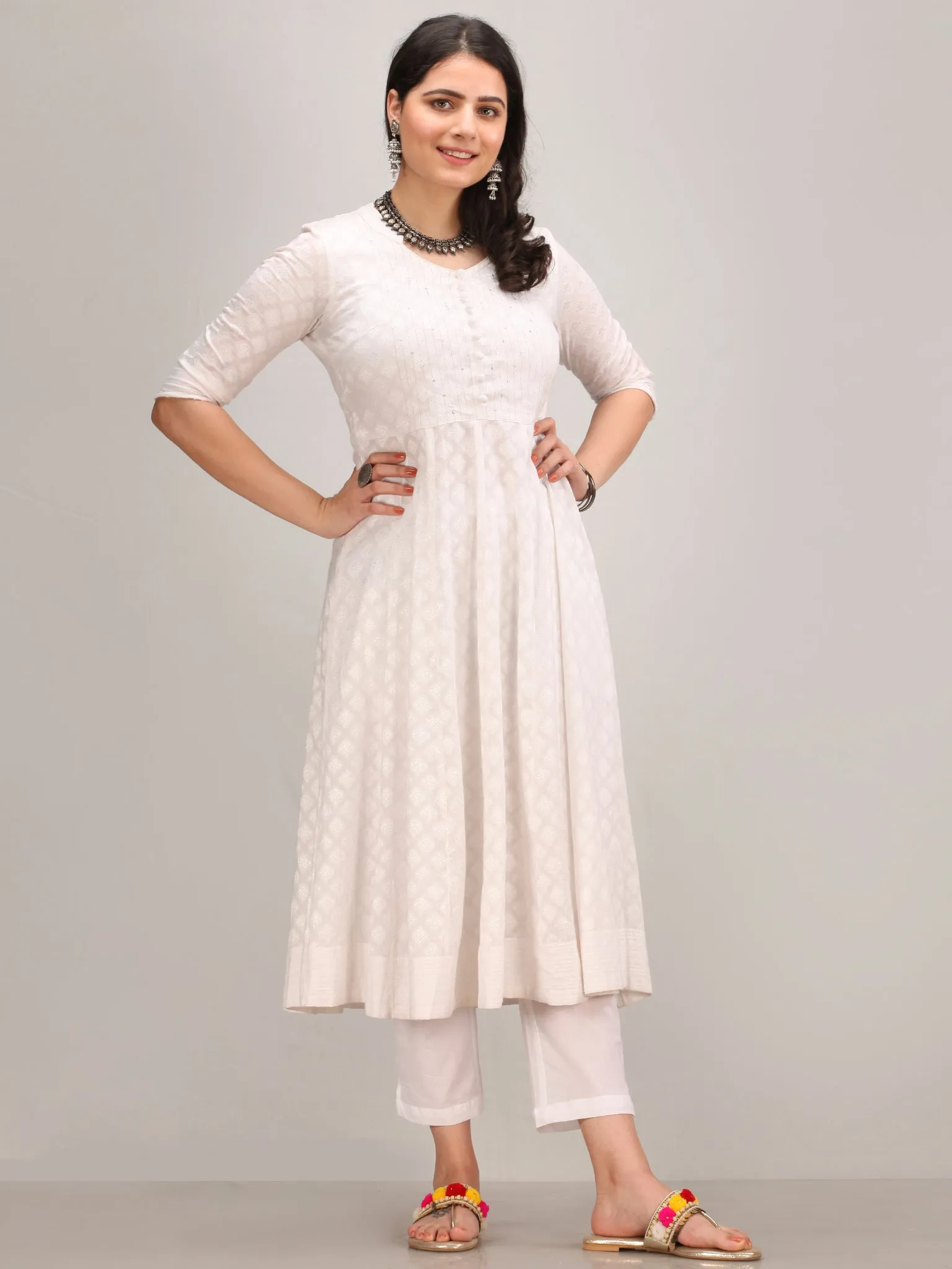 Noor Aaina -  Anarkali Kurta Pant Set With Mirror Work Dupatta - KS41AXXXD2