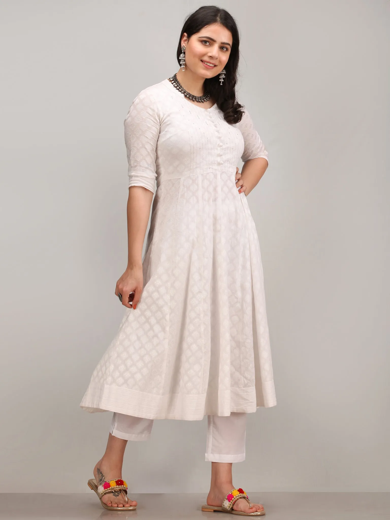 Noor Aaina -  Anarkali Kurta Pant Set With Mirror Work Dupatta - KS41AXXXD2