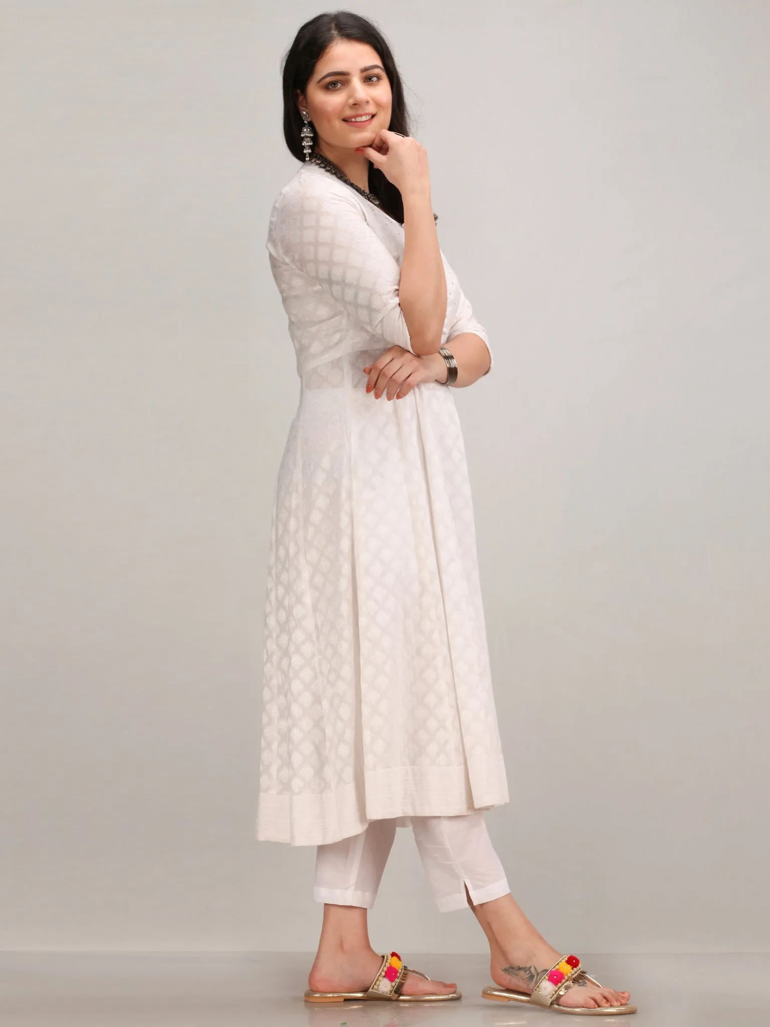 Noor Aaina -  Anarkali Kurta Pant Set With Mirror Work Dupatta - KS41AXXXD2