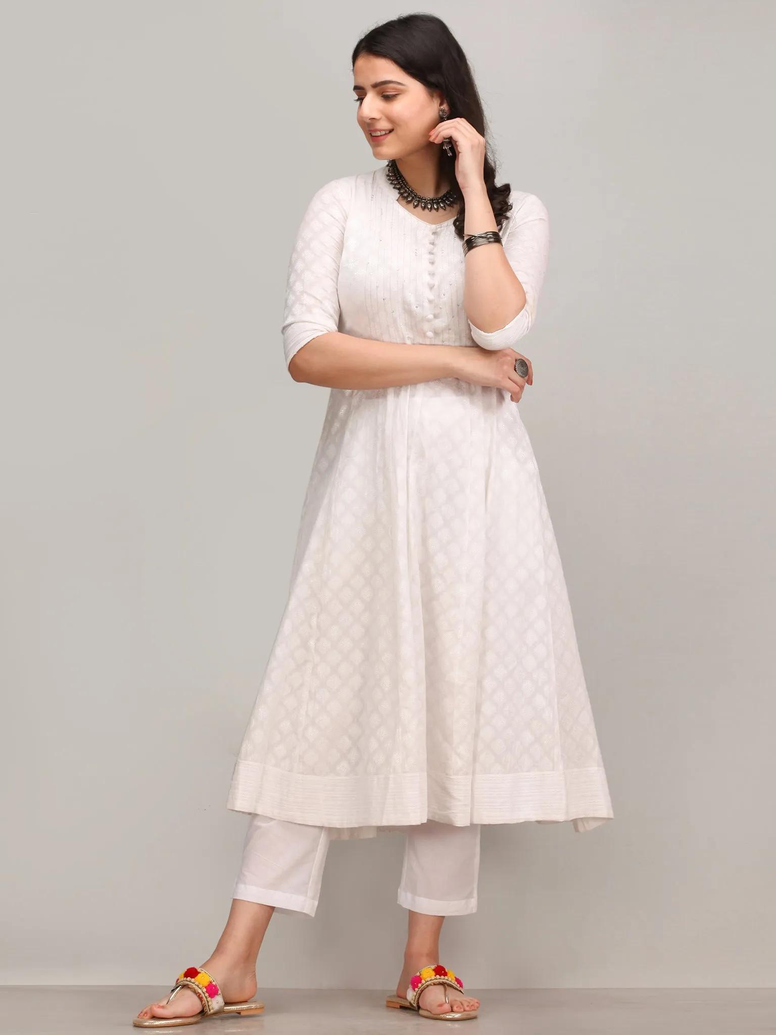 Noor Aaina -  Anarkali Kurta Pant Set With Mirror Work Dupatta - KS41AXXXD2