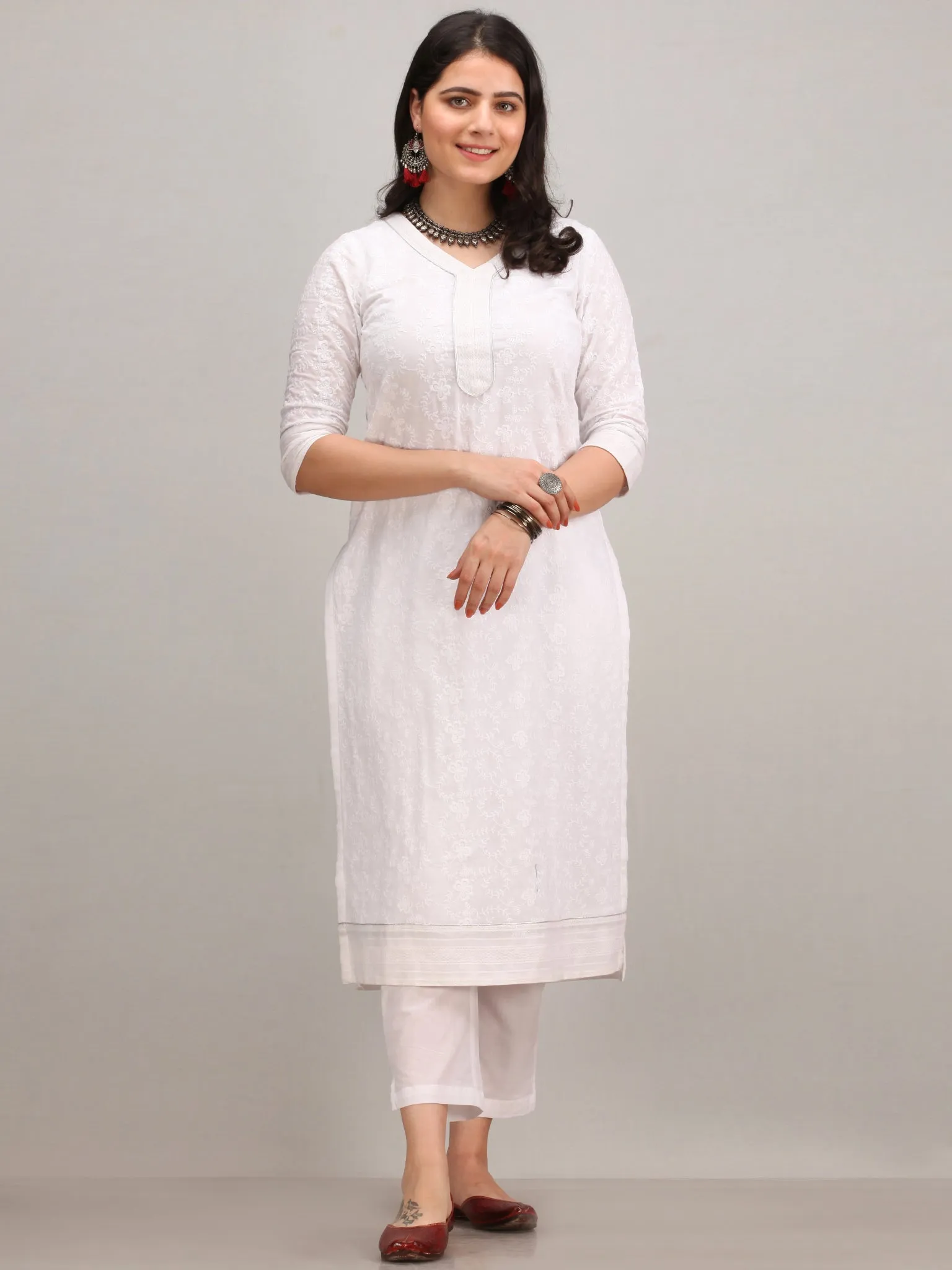 Noor Aifa -  Self Embroidered Kurta Pant Set With Mirror Work Dupatta - KS42BYYD2