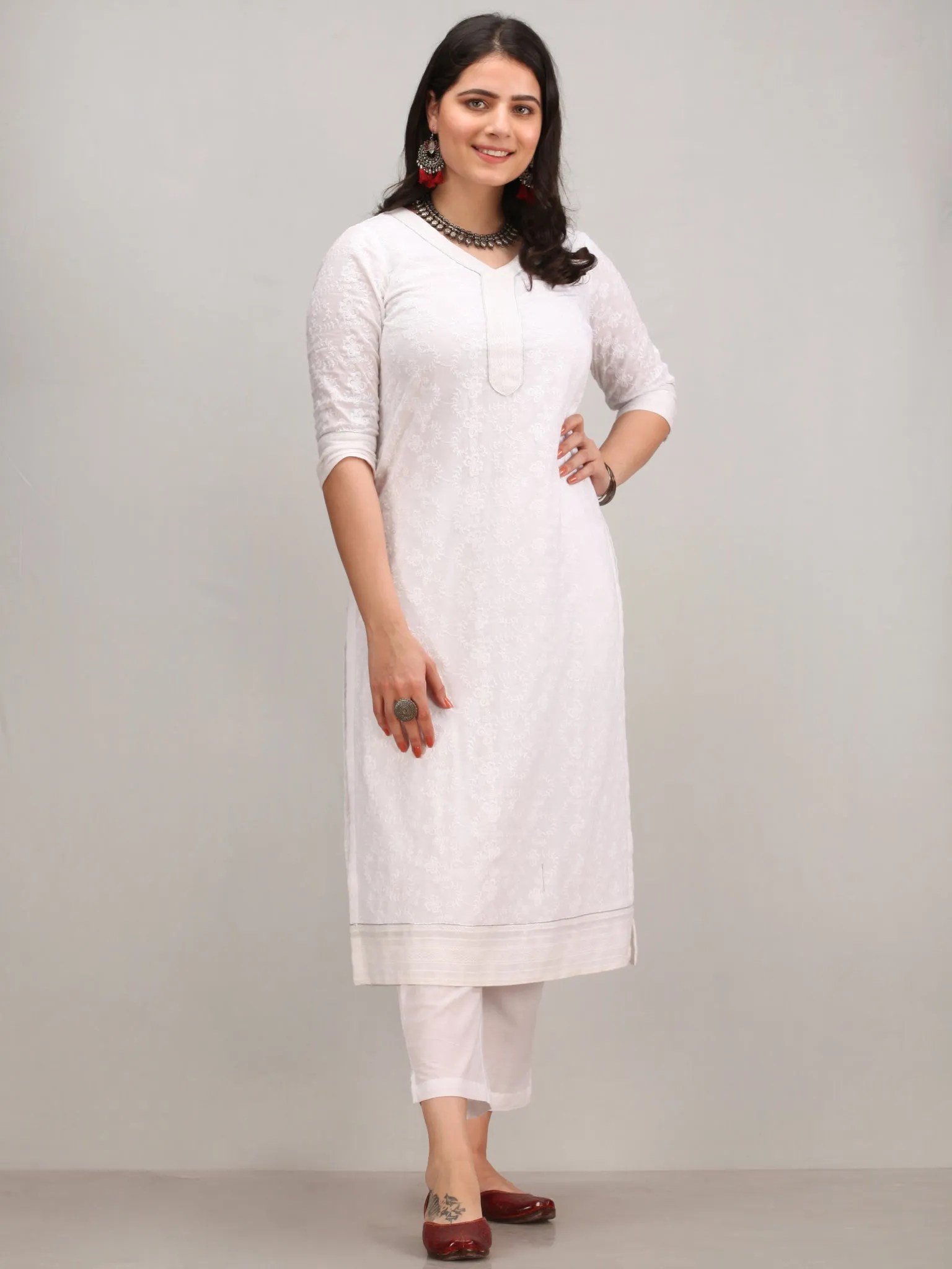 Noor Aifa -  Self Embroidered Kurta Pant Set With Mirror Work Dupatta - KS42BYYD2