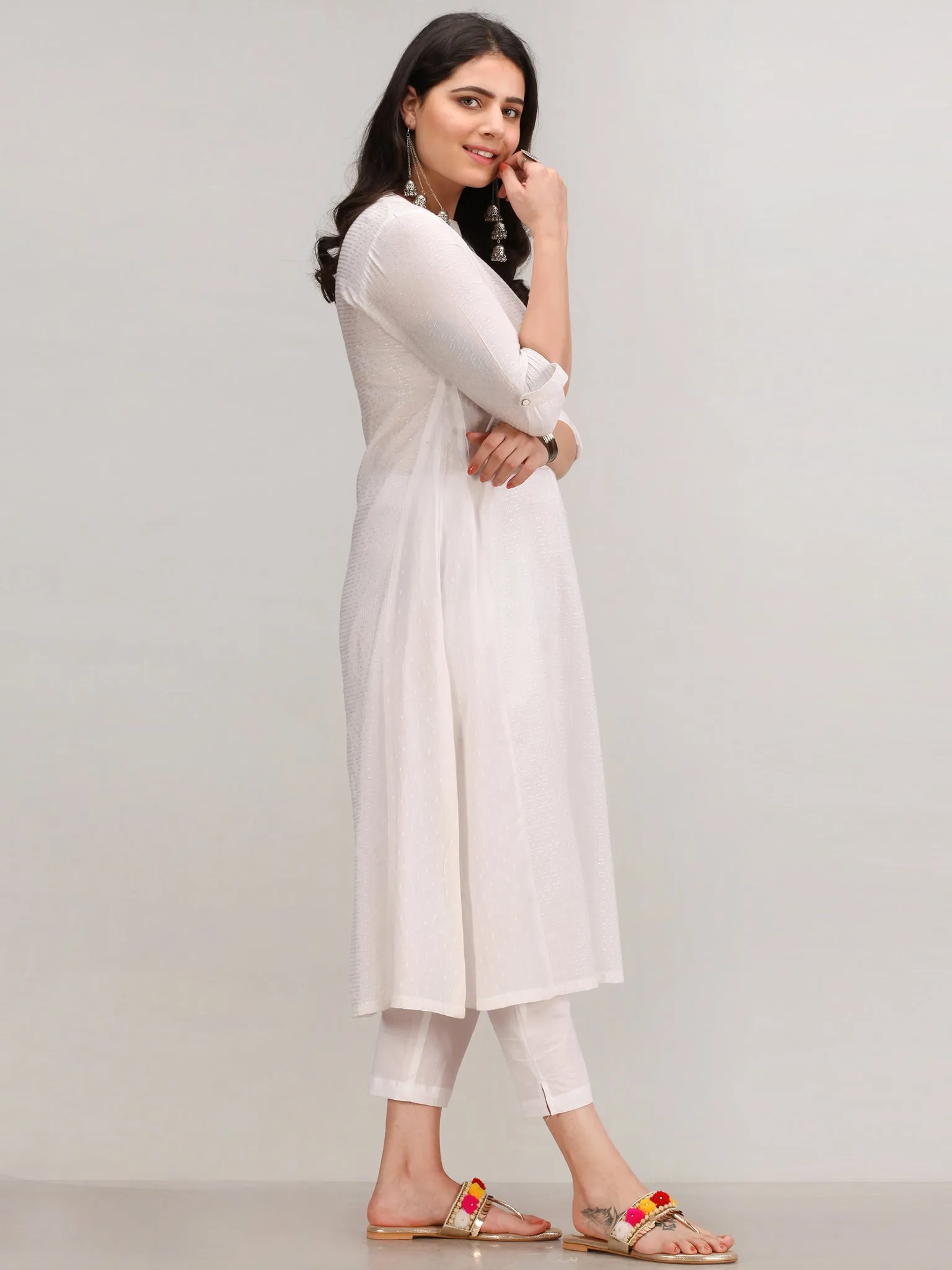 Noor Bazya - Self Emboss Work ALine Kurta Pant Set With Leheriya Dupatta - KS39AXXD5