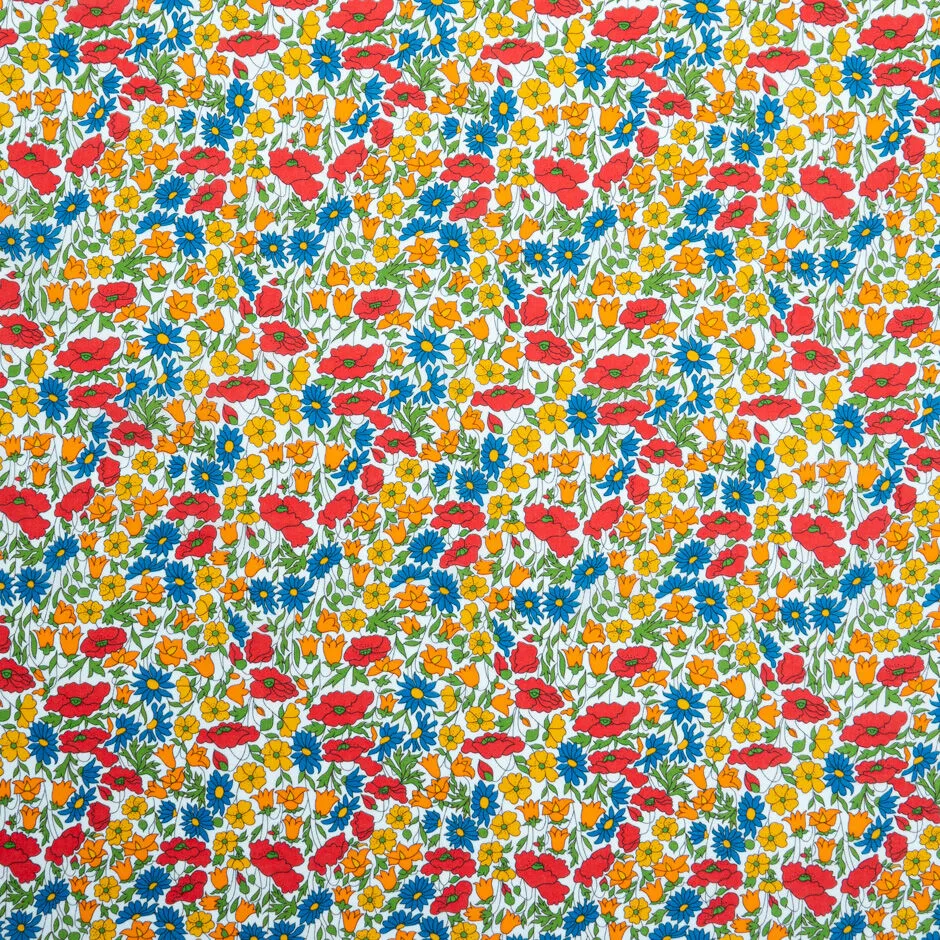 Orange/Yellow/Red/Blue 'Poppy & Daisy' Floral Printed Liberty Tana Lawn Cotton